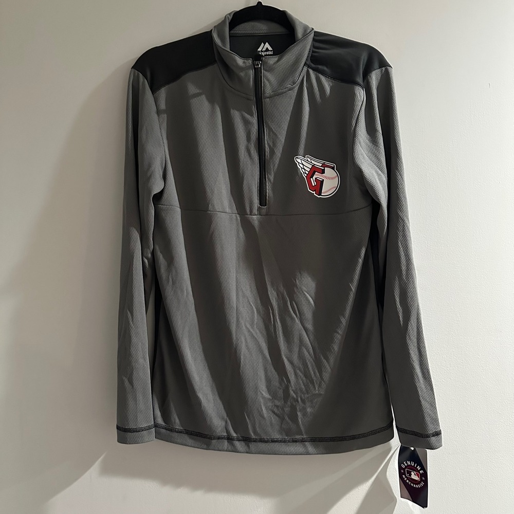 NWT Majestic Mens Gray Baseball Pullover 1/4 Zip Long‎ Sleeve Shirt Size S